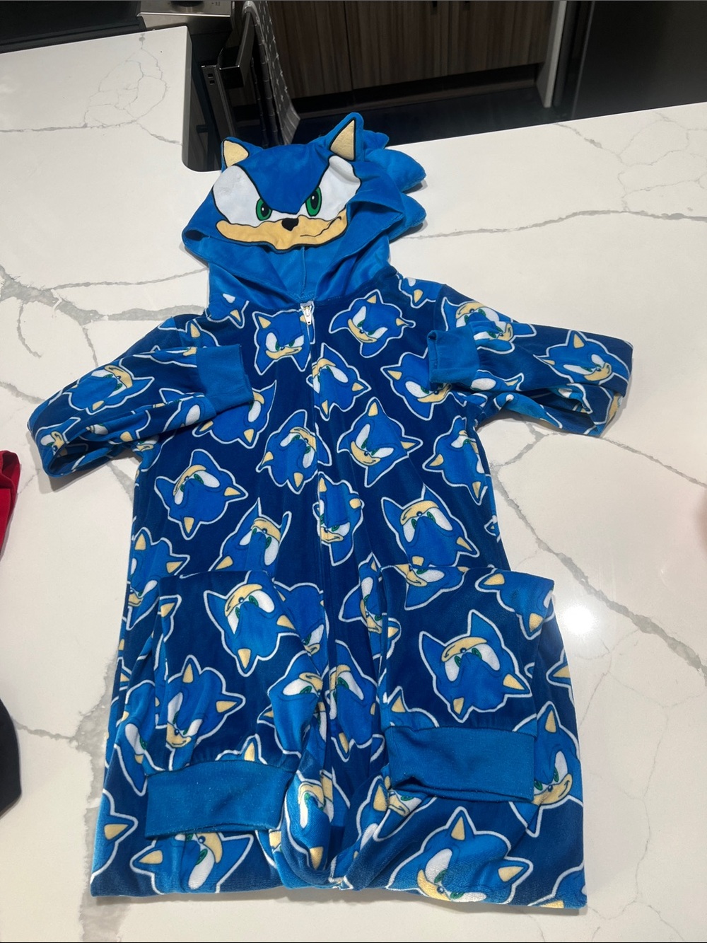 Blue Sonic-Themed Kids One-Piece Hooded Pajama